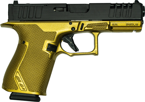 Glfa 19 Striker 9MM 4″ 15 Shot – Black Slide Galaxy Gold Frame