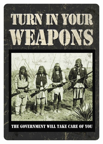 RIVERS EDGE TIN SIGN 12"X17" - "TURN IN YOUR WEAPONS" - Rivers Edge