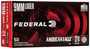 Federal American Eagle 9mm 124gr FMJ Ammo - 50 Rounds