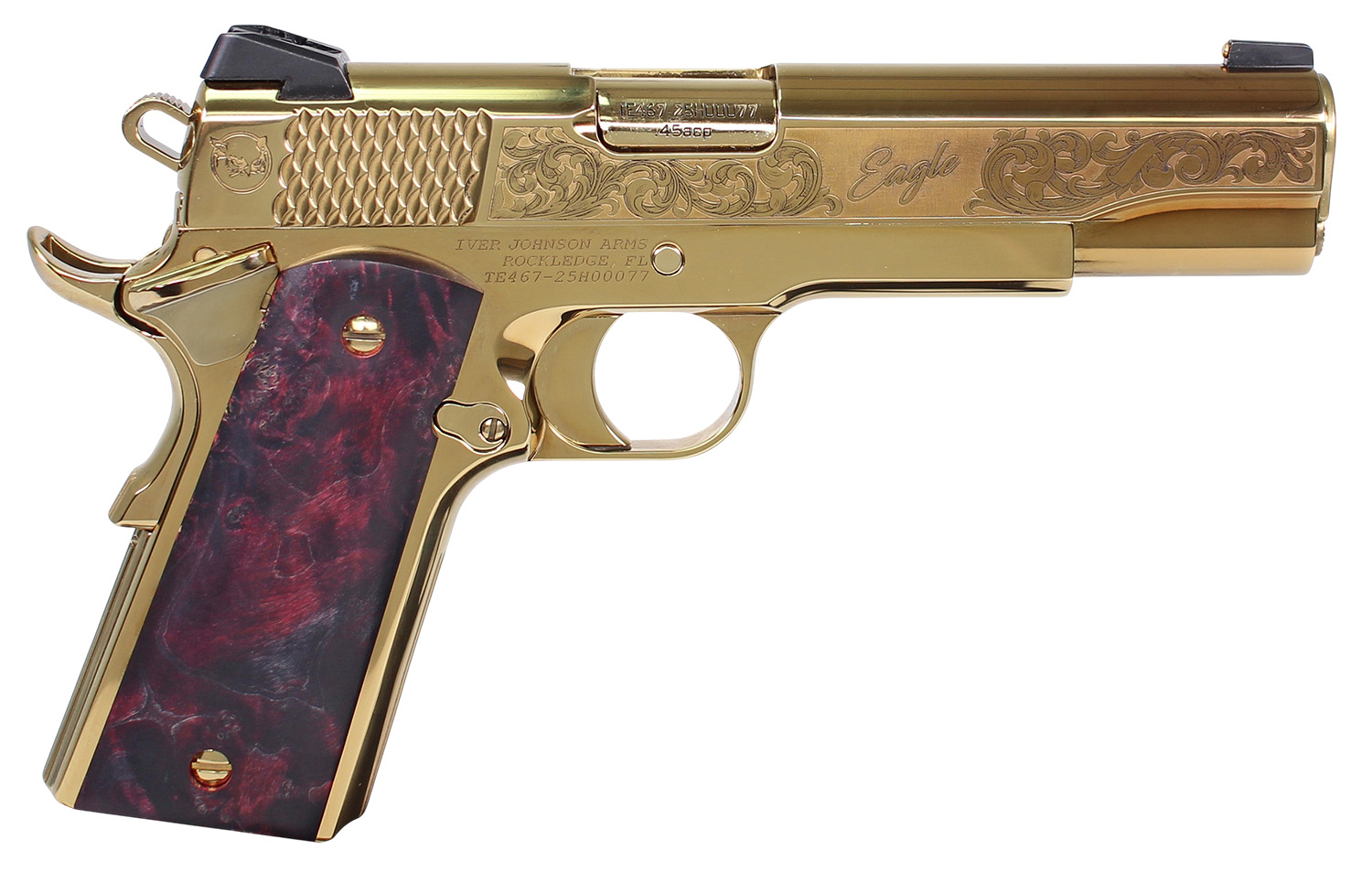 IVER JOHNSON EAGLE NOBLE WP – 1911 45ACP 8RD GOLD/EX. WOOD - No Credit Card Fees - Free Shipping