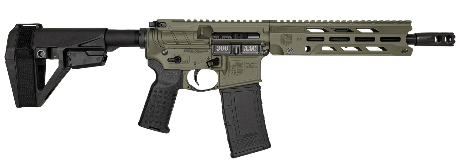 Diamondback DB15 Handgun .300 Blk 30rd Magazine 10.5″ 5/8×24 Threaded Barrel OD Green with SBA5 Brace - No Credit Card Fees - Low, flat rate shipping