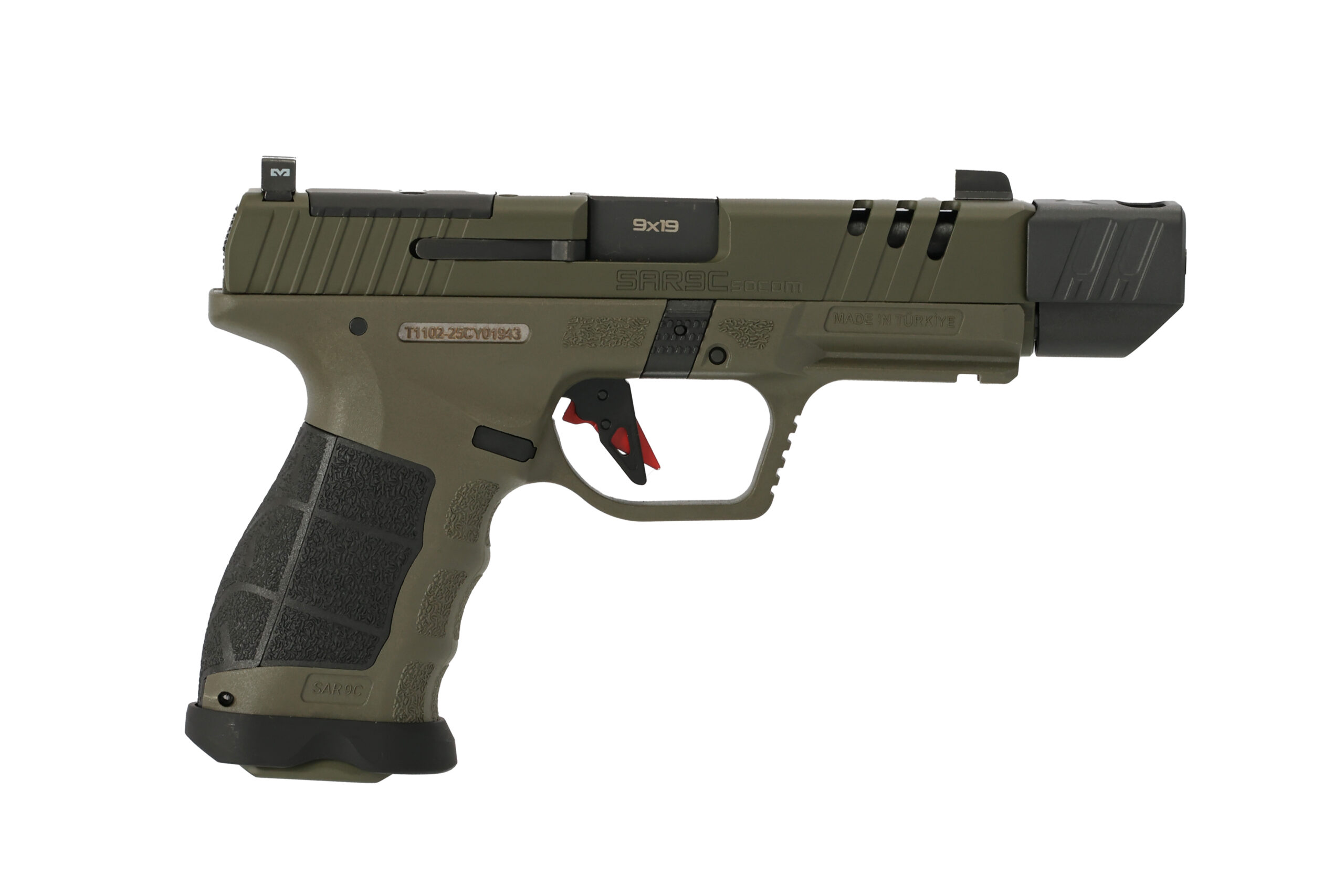 SAR FIREARMS SOCOM CPT COMP 9MM ODG 4.5″ - No Credit Card Fees - Free Shipping