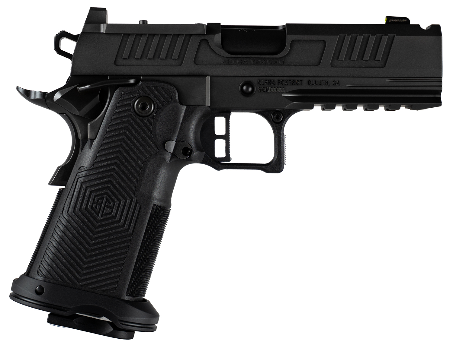 Alpha Foxtrot AF1911-Romulus MOS Adapter Handgun 9mm Luger 17(1) & 20rd(1) Magazines 4.25″ Ported Bull Barrel DLC Black - No Credit Card Fees - Low, flat rate shipping