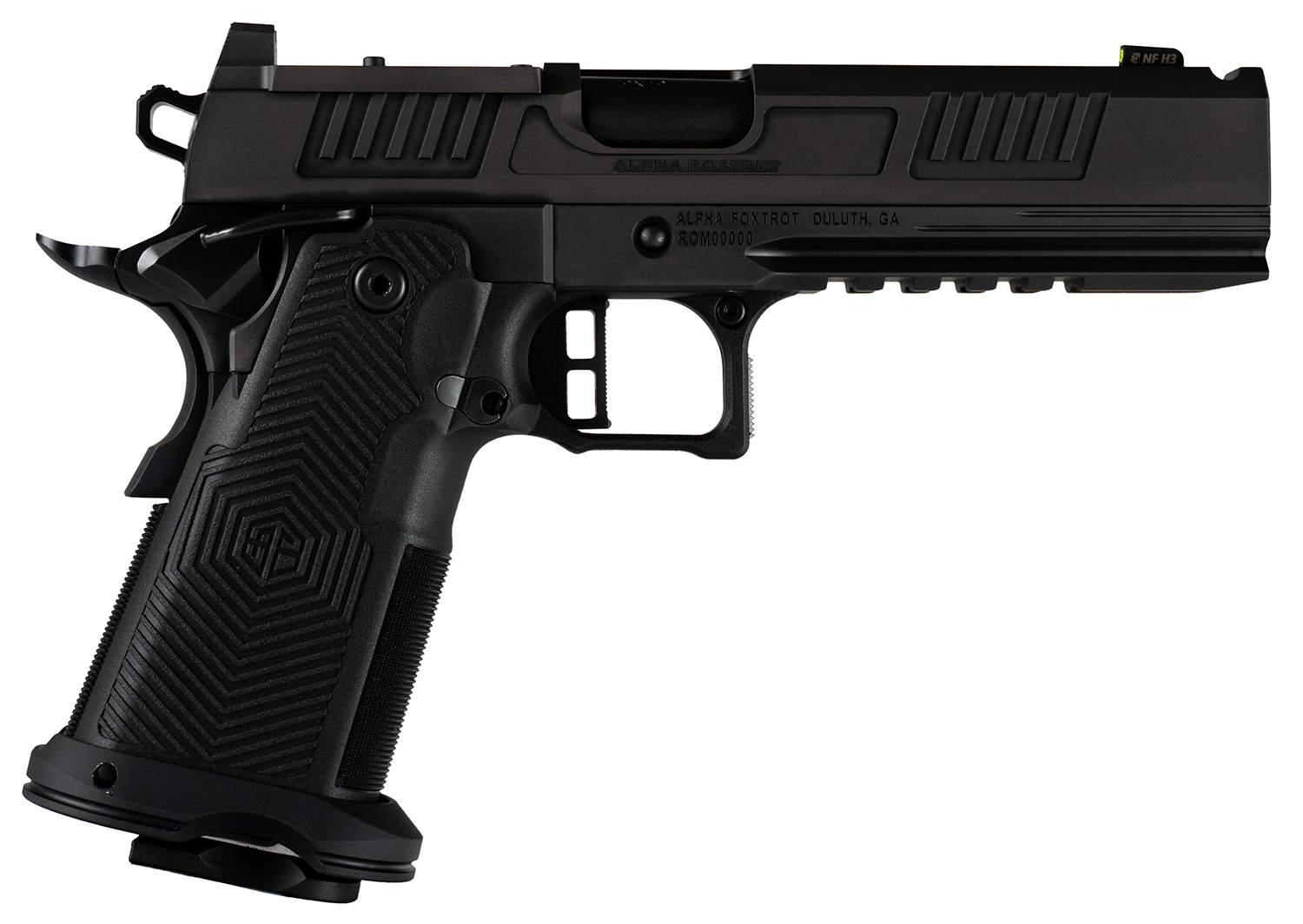 Alpha Foxtrot AF1911-Romulus MOS Adapter Handgun 9mm Luger 17(1) & 20rd(1) Magazines 5″ Comp Bull Barrel DLC Black - No Credit Card Fees - Low, flat rate shipping