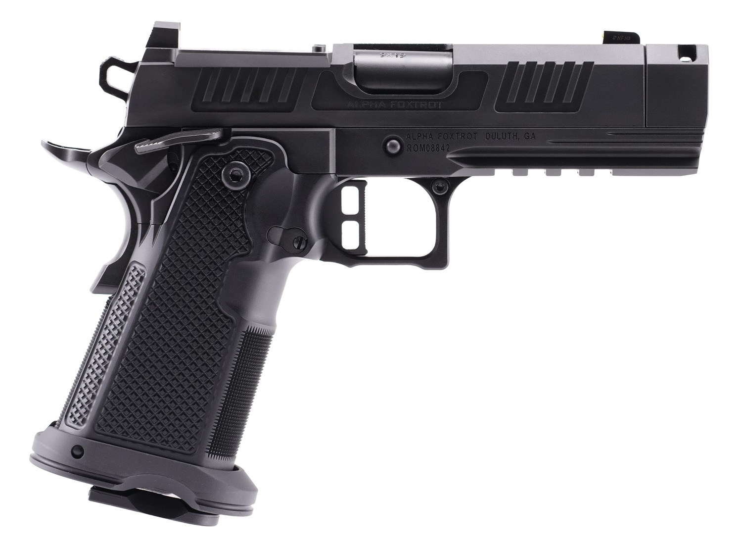Alpha Foxtrot AF1911-Romulus MOS Adapter Handgun 9mm Luger 17(1) & 20rd(1) Magazines 3.5″ Comp Threaded Barrel DLC Black - No Credit Card Fees - Low, flat rate shipping