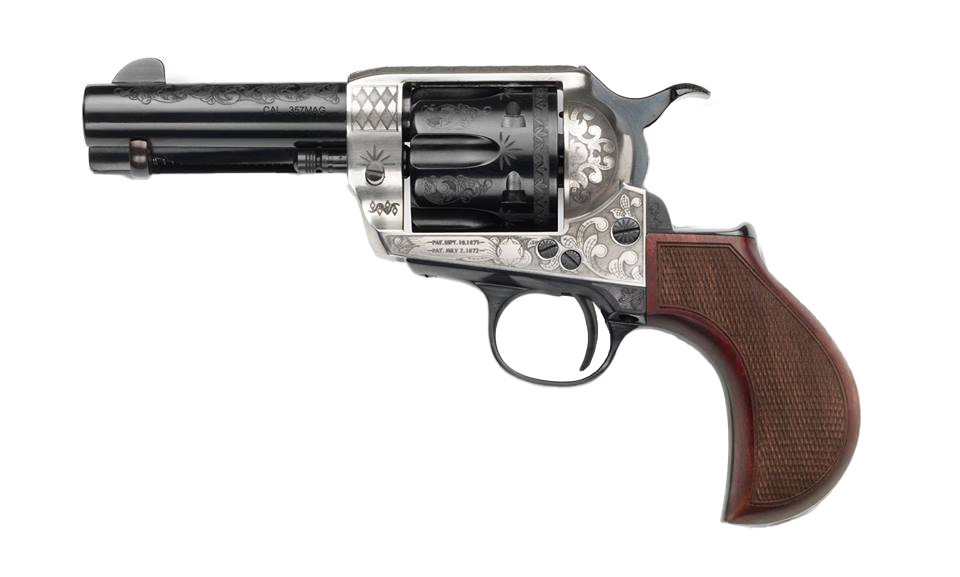 Pietta 1873 Alchimista Jr Handgun .45 Colt 6rd Capacity 3.5″ Barrel Silver & Blue Engraved Checkered Grips - No Credit Card Fees - Low, flat rate shipping