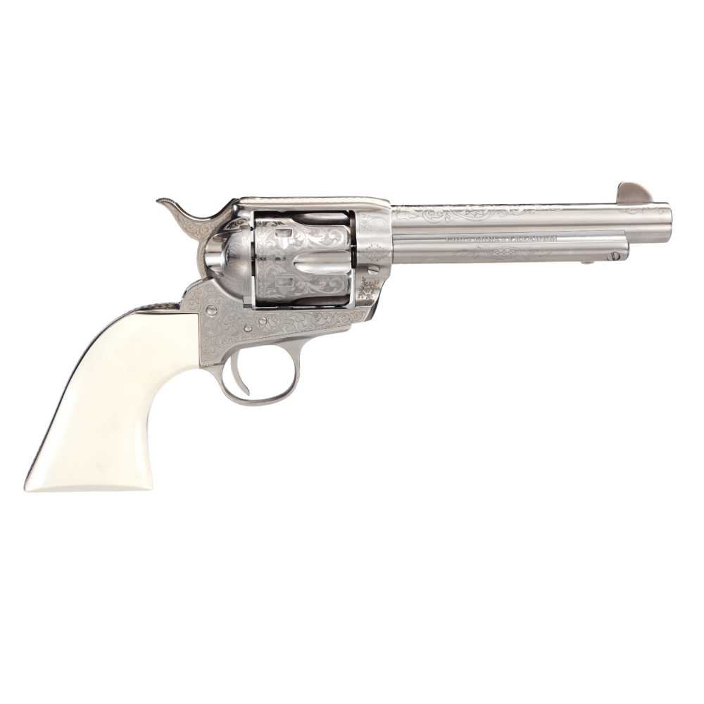 Taylor''''s 1873 Outlaw Legacy Handgun .45 Colt 6rd Capacity 5.5" Barrel Engraved Nickel with White