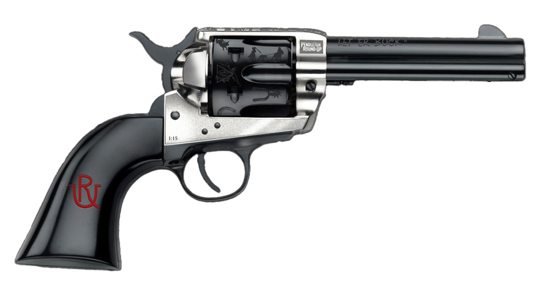 Pietta PFI357PR434BP 1873 Great Western II Pendleton Round?Up 357 Mag 6 Shot 4.75" Blued Engraved Barrel Cylinder, Ultra Black Engraved Grip, Exposed Hammer