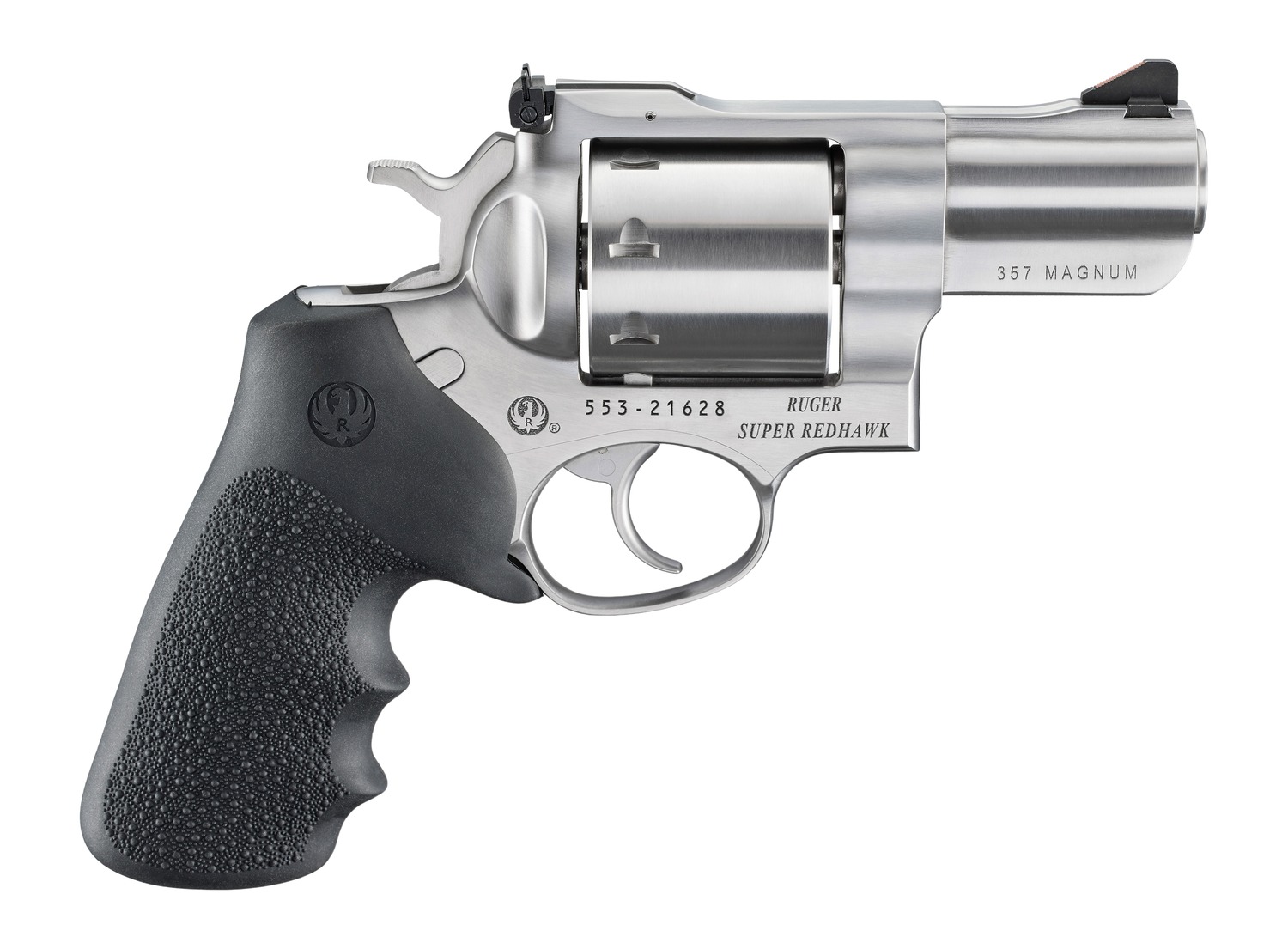Ruger Super Redhawk 357 Mag/38 Special 8 Shot 2.50" Stainless Cylinder, Satin Stainless Steel Barrel Frame, Hogue Tamer Monogrip Grip, Transfer Bar Safety, Exposed Hammer
