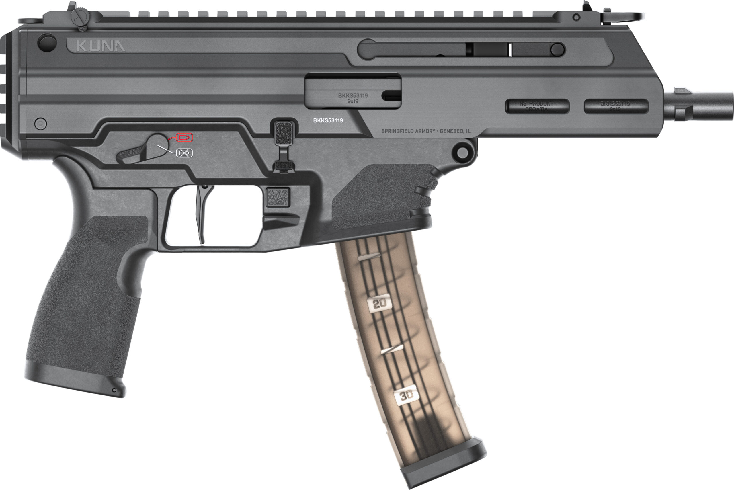 Springfield Armory Kuna 9mm Tri-Lug Pistol, 6.625" Barrel, Black, 30-Round